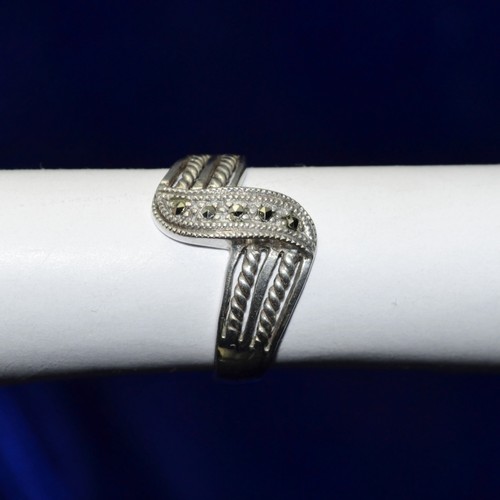 Bijou femme bague rétro anneau alliance argent Marcassite 925 T 54