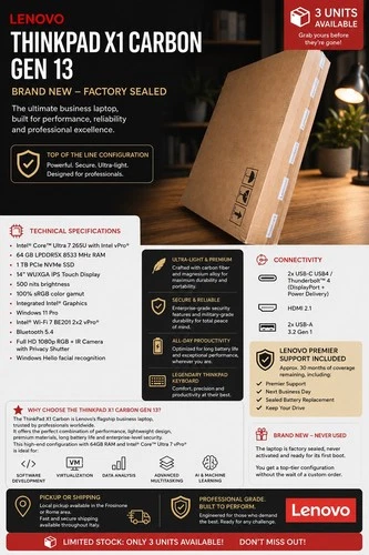 Lenovo ThinkPad X1 Carbon Gen 13 Ultra 7 64GB 1TB Touch Sealed