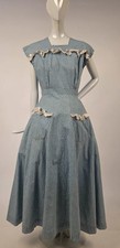 CLASSIC VINTAGE 1940  S POLKA DOT COTTON DRESS W RUFFLE DETAILS