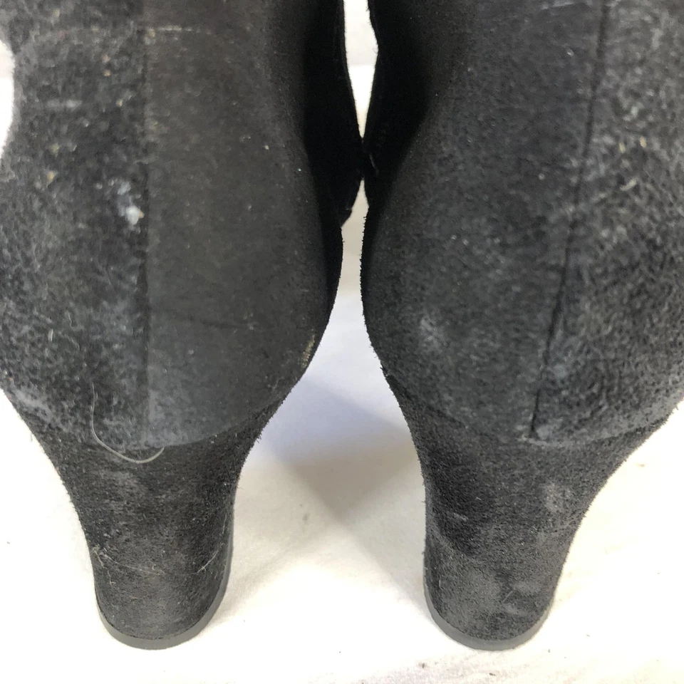 Botas Stuart Weitzman para mujer talla 8 estrechas negras gamuza hasta la rodilla tacón bloque cremallera Foto 3 de 4