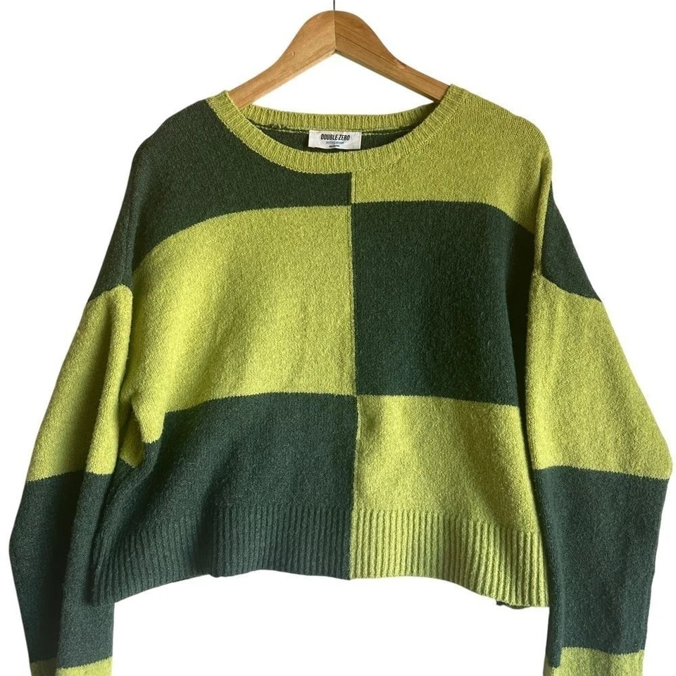 Suéter Doble Cero Tejido Bloque de Color Recortado Gran Tamaño Gorpcore Abuela Mediano Foto 2 de 4