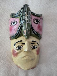 Guerrero 1948 Nauhua Mask Turtle 1948 Two Face Hand Carved Folk Art 12.5"x 10.5