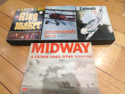 Vintage Lot 4 War Board Games: King Maker, Richthofens War, Luftwaffe, Midway