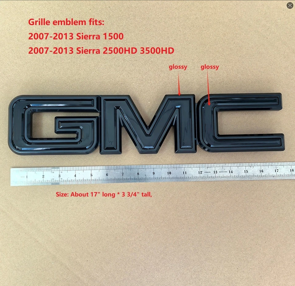 1 OEM 2007-2013 Grille Big GMC Emblem Badge for Sierra 1500 2500HD Gloss Black - Изображение 2 из 4
