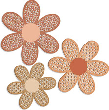 3 Pieces Boho Daisy Wall Decor Natural Rattan Flower Wall Hanging Art Wooden Boh