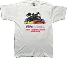 Vintage  NOS  Medium Ford Motorsports Car White Single Stitch  T-shirt. USA.