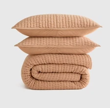 NWOT Quince Linen Stitch King Cal King Quilt 2 Shams Desert Sunset