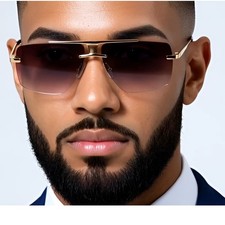 Sunglasses Men's Gold Frame Rimless Square Gradient Black Lens Street Wear Trend