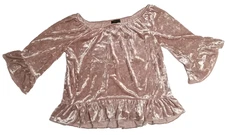 Sanctuary Women's Crushed Velvet Off The Shoulder Peplum Top Dusty Pink Size S