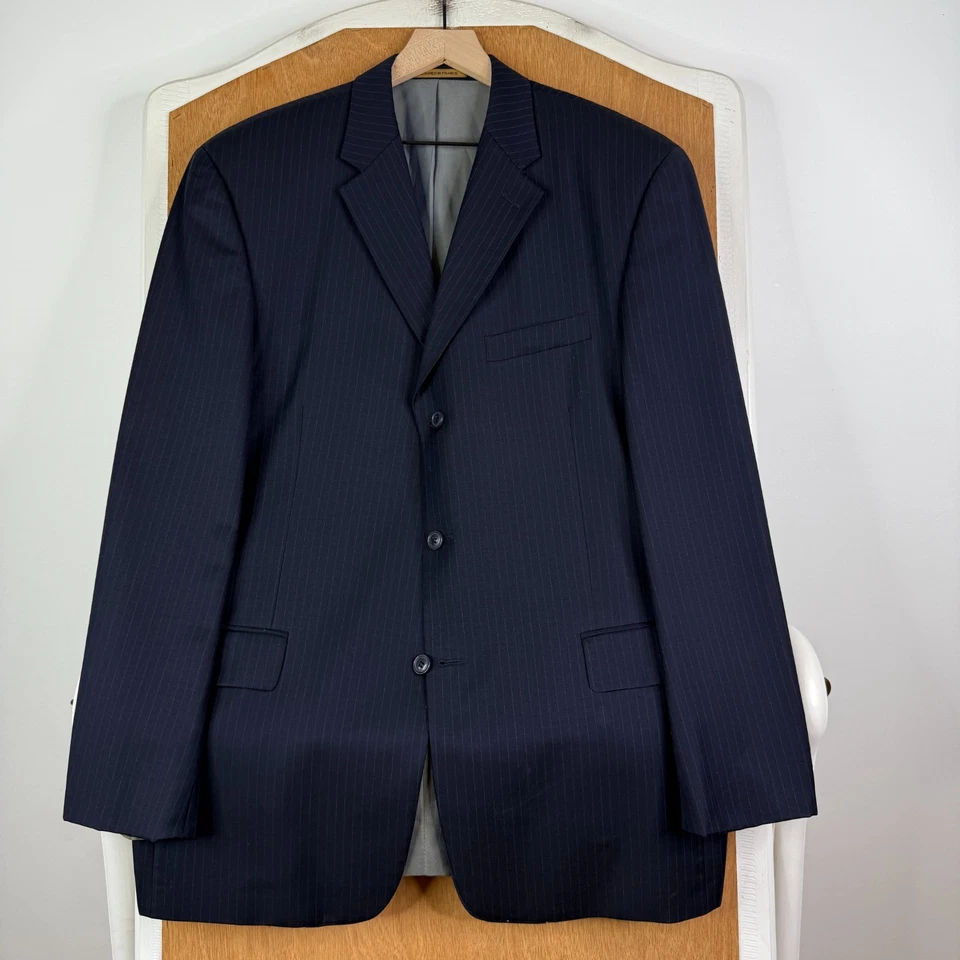 Traje Giorgio Cosani Para Hombre 44L Azul Marino Rayas 2 Botones Super 150s Lana Cachemira Foto 2 de 4