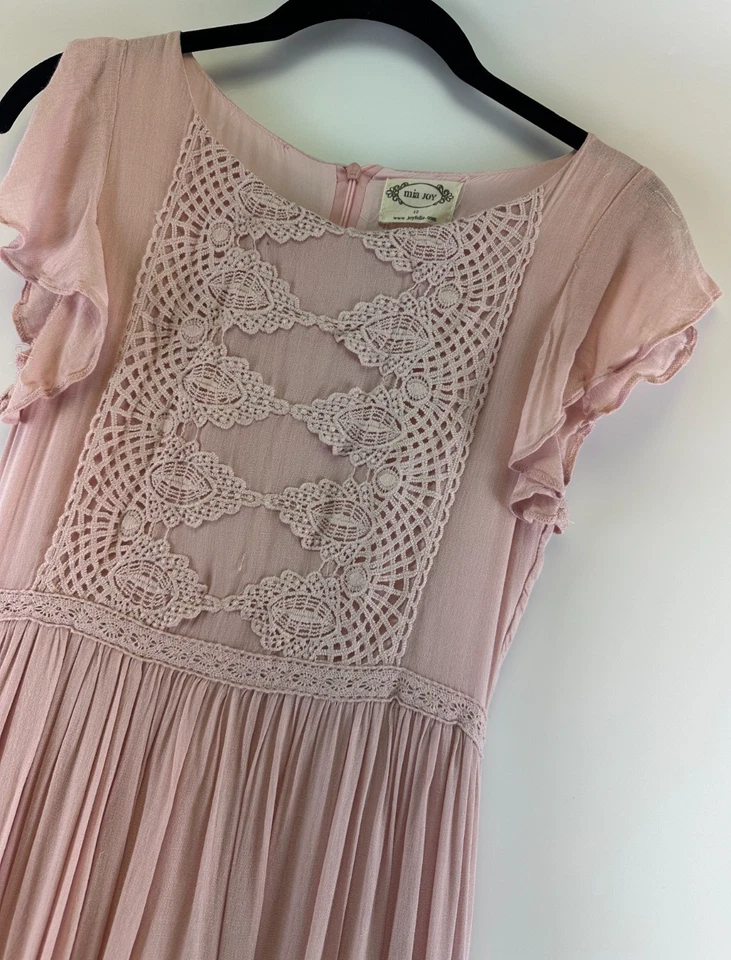 Mia Joy Viola Maxi Dress Violet Pink Full Tiered Skirt Crochet Flutter Girls 12 - Image 4 of 4