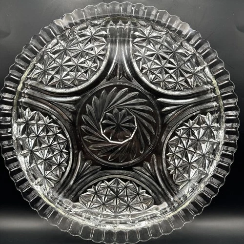 Vtg Anchor Hocking Stars & Bars Pressed Clear Glass Serving Platter 12"