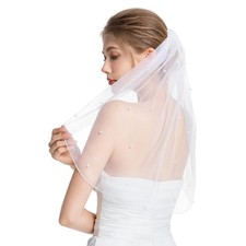 Short Ivory Pearl Wedding Veil  , Bride to Be Veil for Bridal Shower, Engageme...