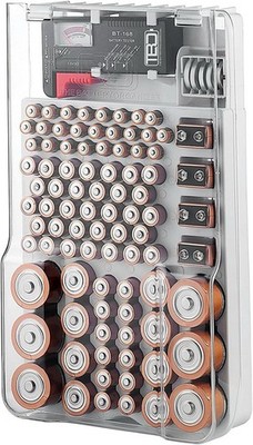 TBO Battery Organizer Storage Case w/ Built-In Battery Tester AA/AAA/C/D/9V