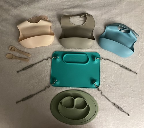 Assortment of Silicon Baby Gear including Busy Baby Mat and EZPZ Plate