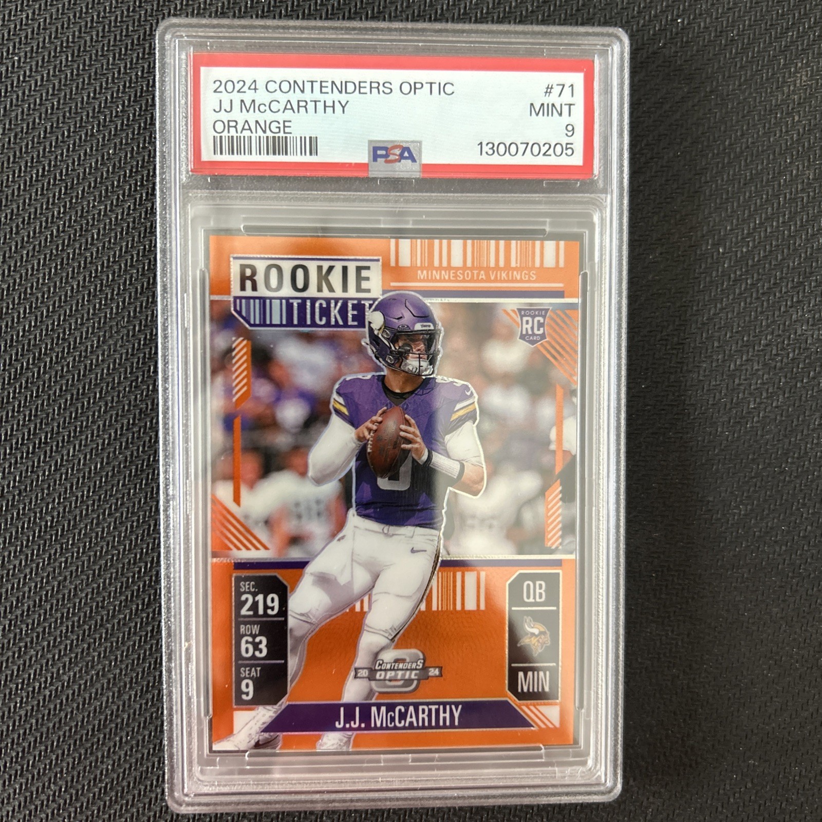 2024 Panini Contenders Optic - Rookie Ticket J.J. McCarthy #71 Orange Prizm /75