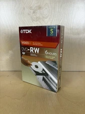 TDK DVD-RW | 5 Pack | 1.4x | 4.7 GB/GO | Rewritable Discs | 6 Hours | New Sealed