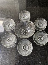 Vintage Pressed Glass Trifle Dish Set 13 Pieces Dishes With Under Plates. Vgc