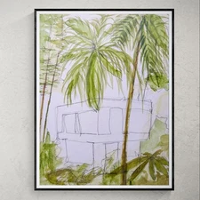 Original Art. Acrylic on Heavy Art Paper. 9x12 inches. 'House in the Palms'