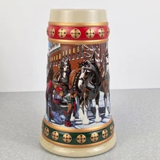 1993 Anheuser Busch Budweiser Hometown Holidays Christmas Beer Stein Clydesdales