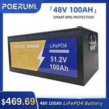 POERUNI 48V 100Ah LiFePO4 Lithium Battery 5120Wh Deep Cycle BMS For Marine Solar