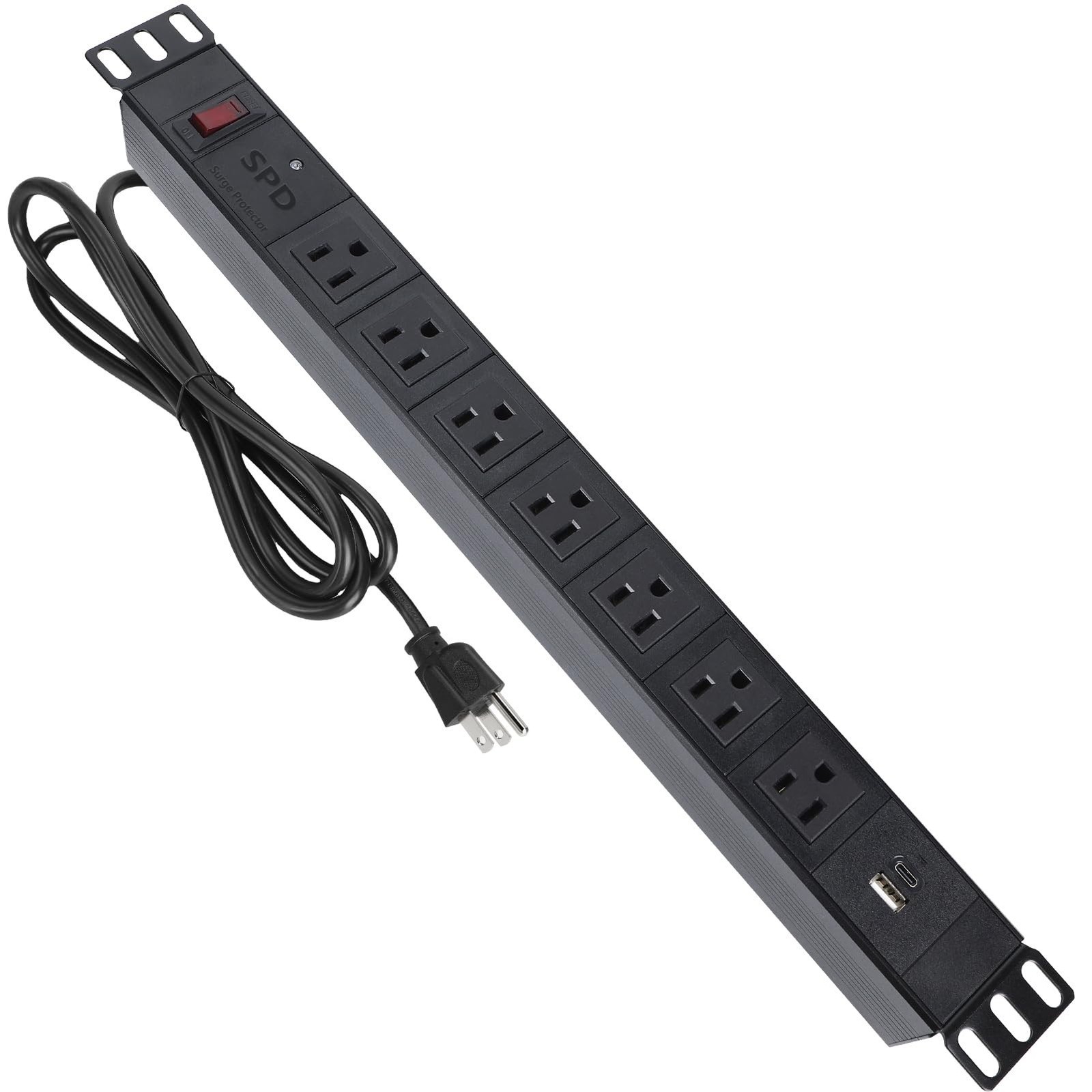 Rack Mount Power Strip Surge Protector, 7 Outlet and 2 USB-A&C Charging Ports...