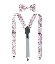 Men's Cotton Floral Suspenders and Bow Tie Set for 42 Inch 64-blue Pink