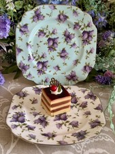 Royal Albert LILAC LANE Archive 8” Dessert Plates Platinum Trim x Two EXCELLENT