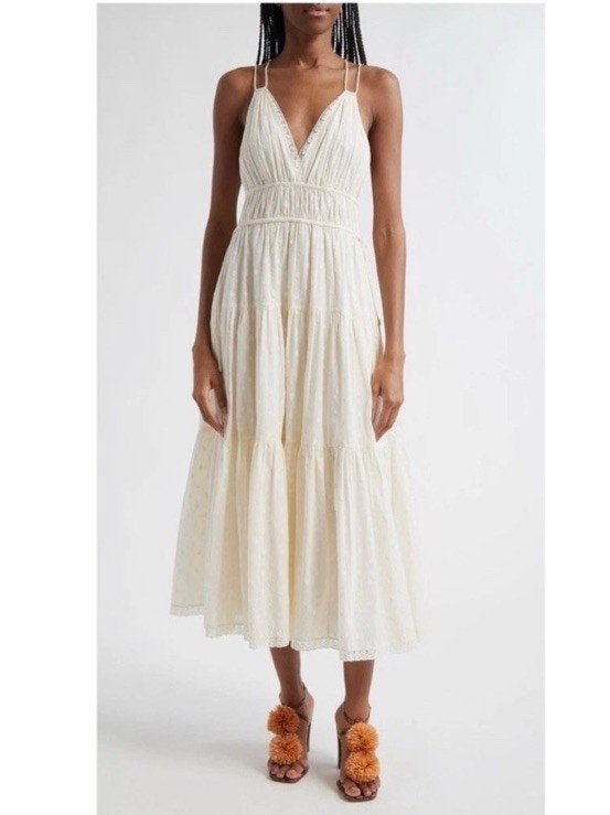 Ulla Johnson Freya Circle Jacquard Tiered Cotton Ivory Cream Dress size 6 NWT