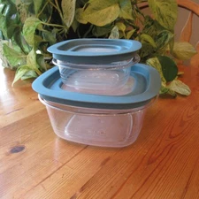 2 Rubbermaid Premier Storage Square Containers 5 C & 1.25 C Stripes Blue Lid Lot