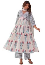 GoSriKi Women's Rayon Blend Printed Anarkali Kurta with Pant Dupatta
