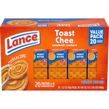 Lance Sandwich Crackers, Toastchee Peanut Butter, 20 Individually Wrapped Packs,
