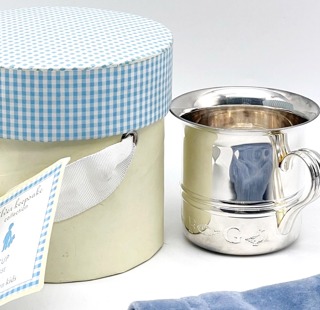 Pottery Barn Kids Keepsake Silver Cup ABC Baby Alphabet 2.5 inches PBK Box
