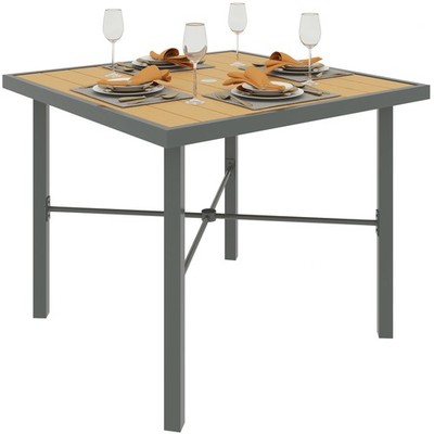 Outsunny Garten-Esstisch 90 cm quadratisch Outdoor Terrasse mit Schirmloch