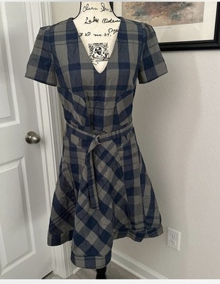 Club Monaco Women Plaid Seamed V-Neck Dress  NWT Size 4