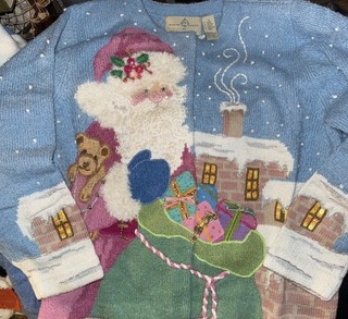 Vintage Design Options Santa With Gifts Button Up Sweater XL