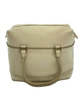 FENDI Selleria Handbag Leather White Beige Shoulder Bag Logo Plate Women's Auth