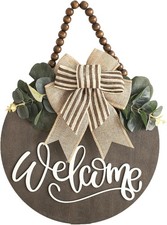 Welcome Sign Front Door Wreath Decorations All Seasons Front Porch Decor Hanging