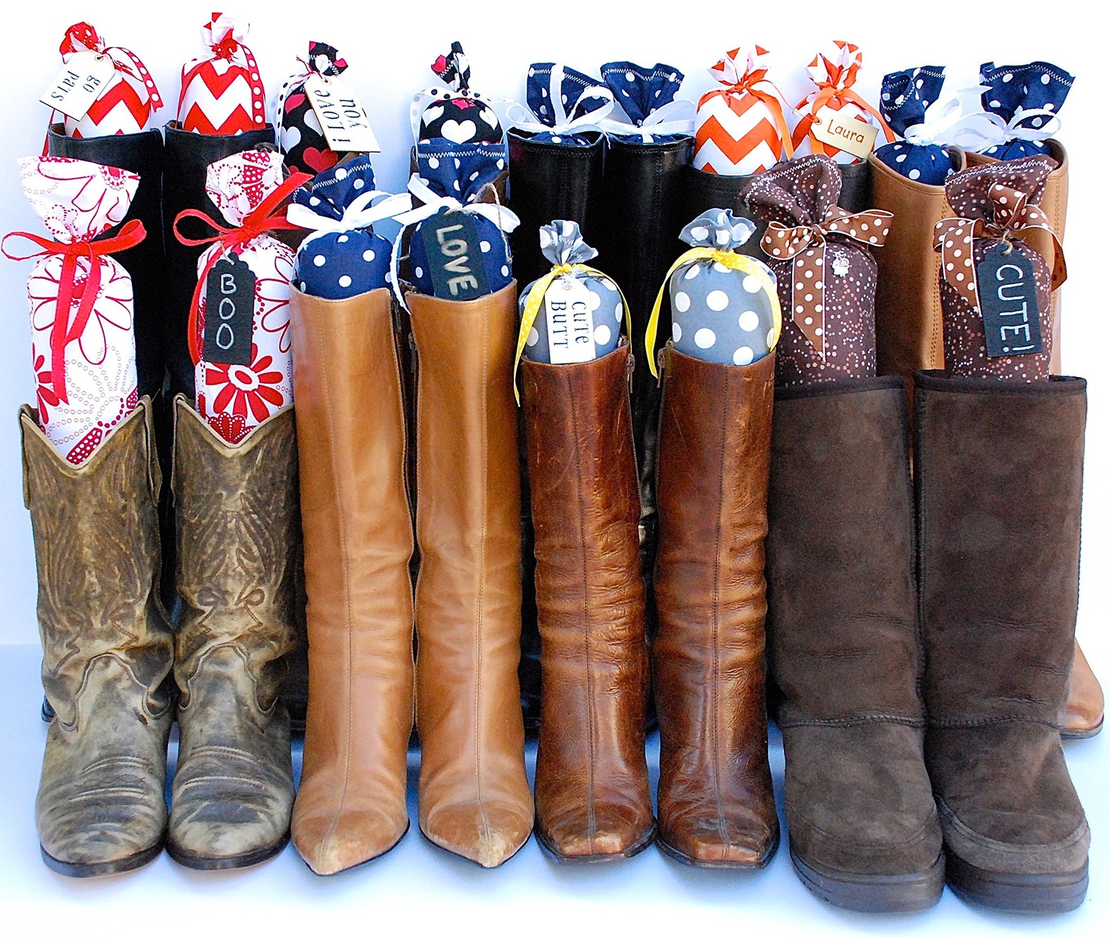 1 Pair Blue Chevron Boot Shaper Stands for Closet Organization Keeps Shape