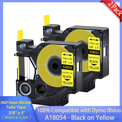 2PK A18054 Black on Yellow Heat Shrink Tubes Label Tape Fit for DYMO Rhino 5200