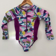 Garnet Hill Girls Wave Rider One Piece Size 5 Rashguard Swimsuit Multi Half Zip
