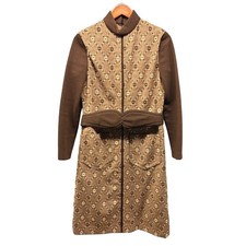Oscar de la Renta Belted Tapestry Midi Dress Womens 12 Brown Vintage 70s Formal
