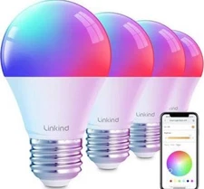 Smart LED Light Bulbs, A19 E26, Color Changing, 4 Pack, 800LM, 60W