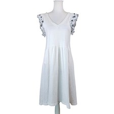 Loft Beach Cotton A-Line Dress Womens XS White Eyelet Embroidered Coastal Casual