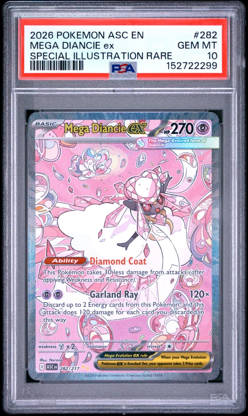 Pokemon TCG PSA 10 Mega Diancie ex 282/217 Ascended Heroes 2026 English SIR GEM