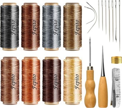Wax Coated DIY Leather Making Thread Sewing Kit w/ Thimble & Piercing Tool