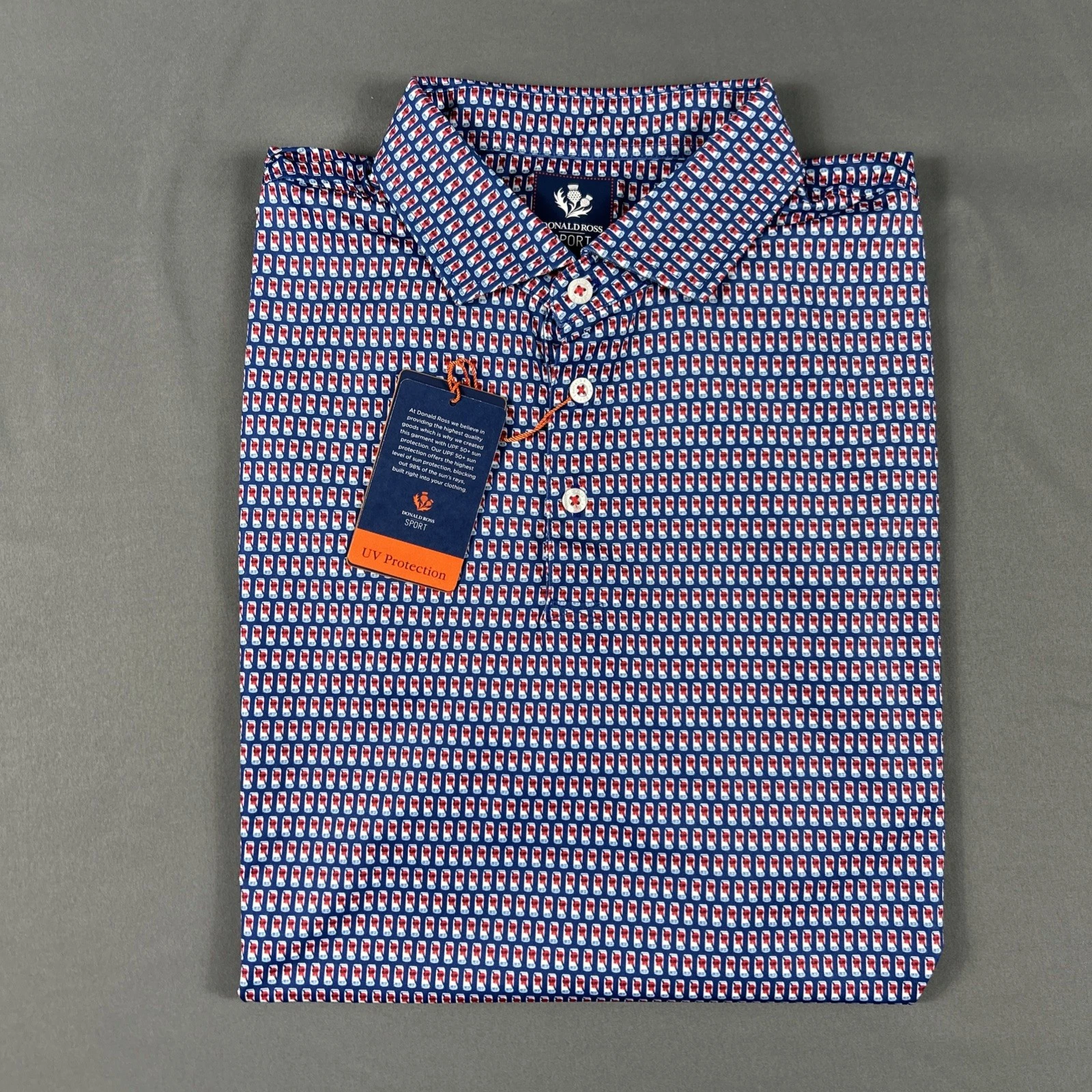 Donald Ross Golf Shirt Polo Garfield Print Large Blue Polyester NWT MSRP $120
