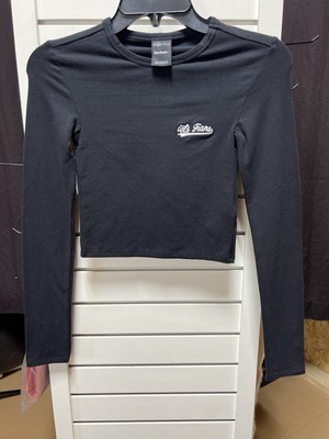 iets frans Womens Black Long Sleeve Cropped Shirt Size Xtra Small