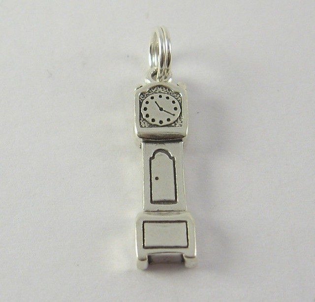 Grandfather Clock Charm Pendant .925 Sterling Silver USA Made Travel