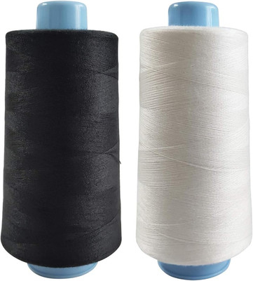 2 Spools Polyester Sewing Thread Spools, 2 Colors White and Black, 3000 Yards E